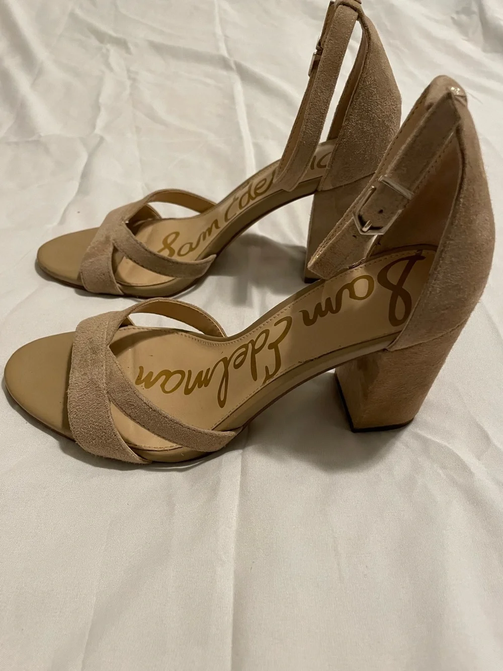 Sam Edelman Beige Suede Block Heel Sandals